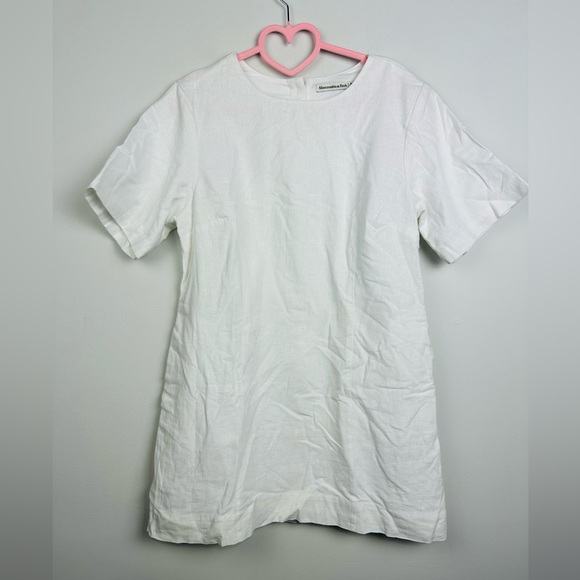 Abercrombie & Fitch White Short Sleeve Linen blend button Mini Dress Size MP - Picture 3 of 12